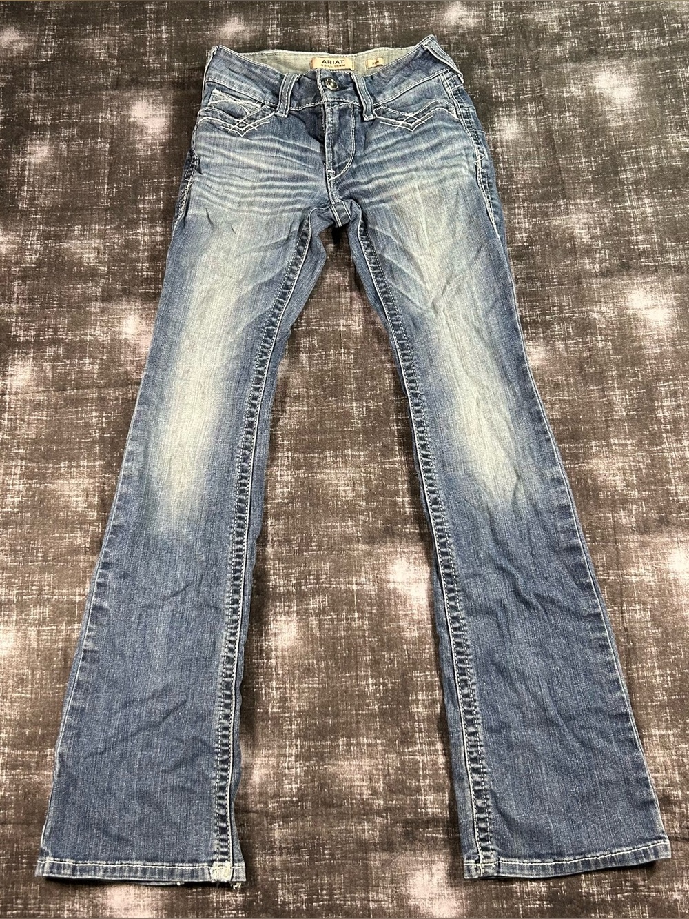 Ariat REAL Denim Womens 25R 31" Mid Rise Marine Boot Cut Entwined Blue Jeans